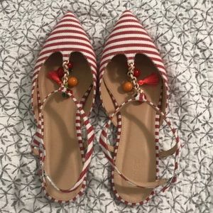 Red and white candy stripe jcrew flats